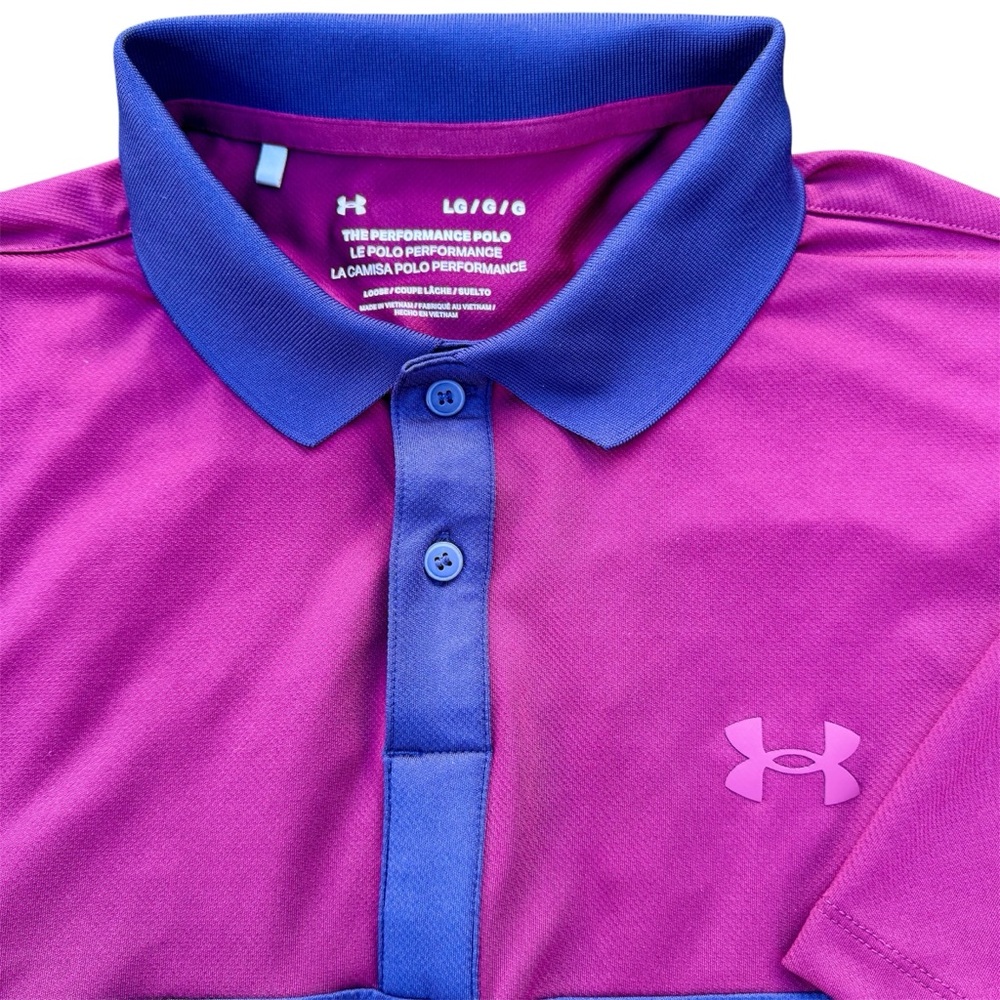 Under Armour Playoff Polo Men’s L Golf Shirt Performance Blue Burgundy
